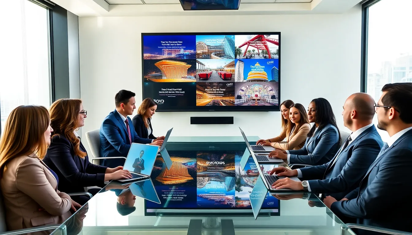 diverse team discussing Boyd Gaming's recent developments in a modern office.